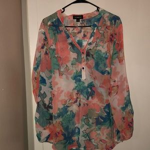 G Collection Size 3X Sheer Floral Blouse